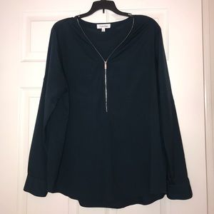 CALVIN KLEIN seafoam green zipper blouse
